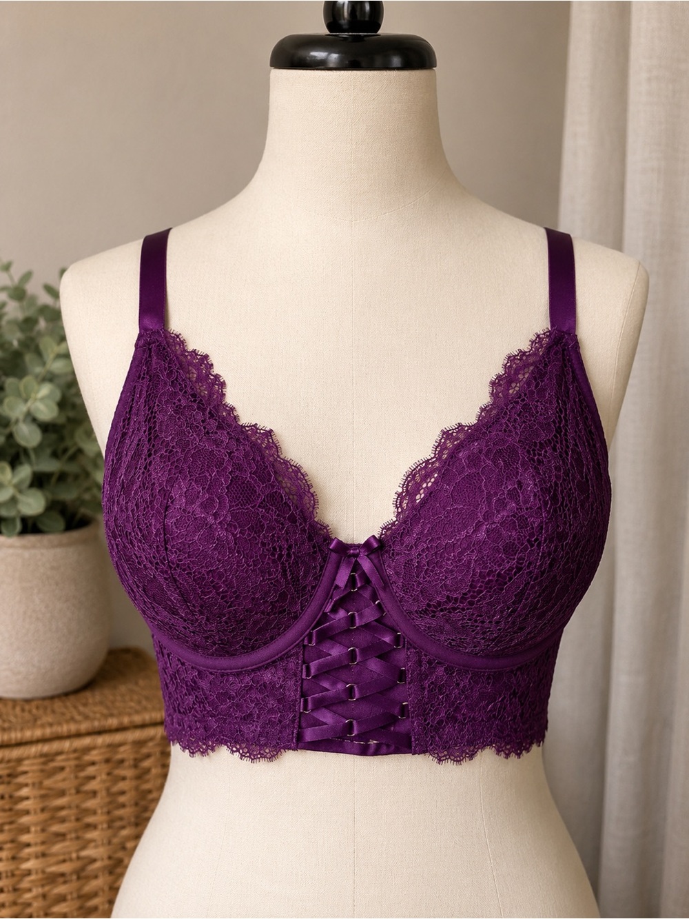 Cacique Seriously Sexy French Balconette Bra 44DDD Eggplant Purple Lace NWT Plus